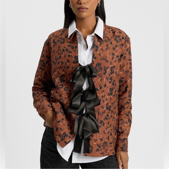 NWT Animal Print Bow Front Shacket - Picture 1 of 4